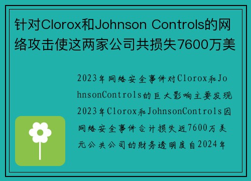 针对Clorox和Johnson Controls的网络攻击使这两家公司共损失7600万美元