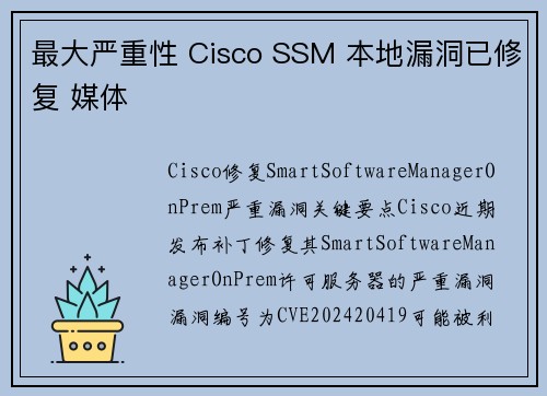 最大严重性 Cisco SSM 本地漏洞已修复 媒体